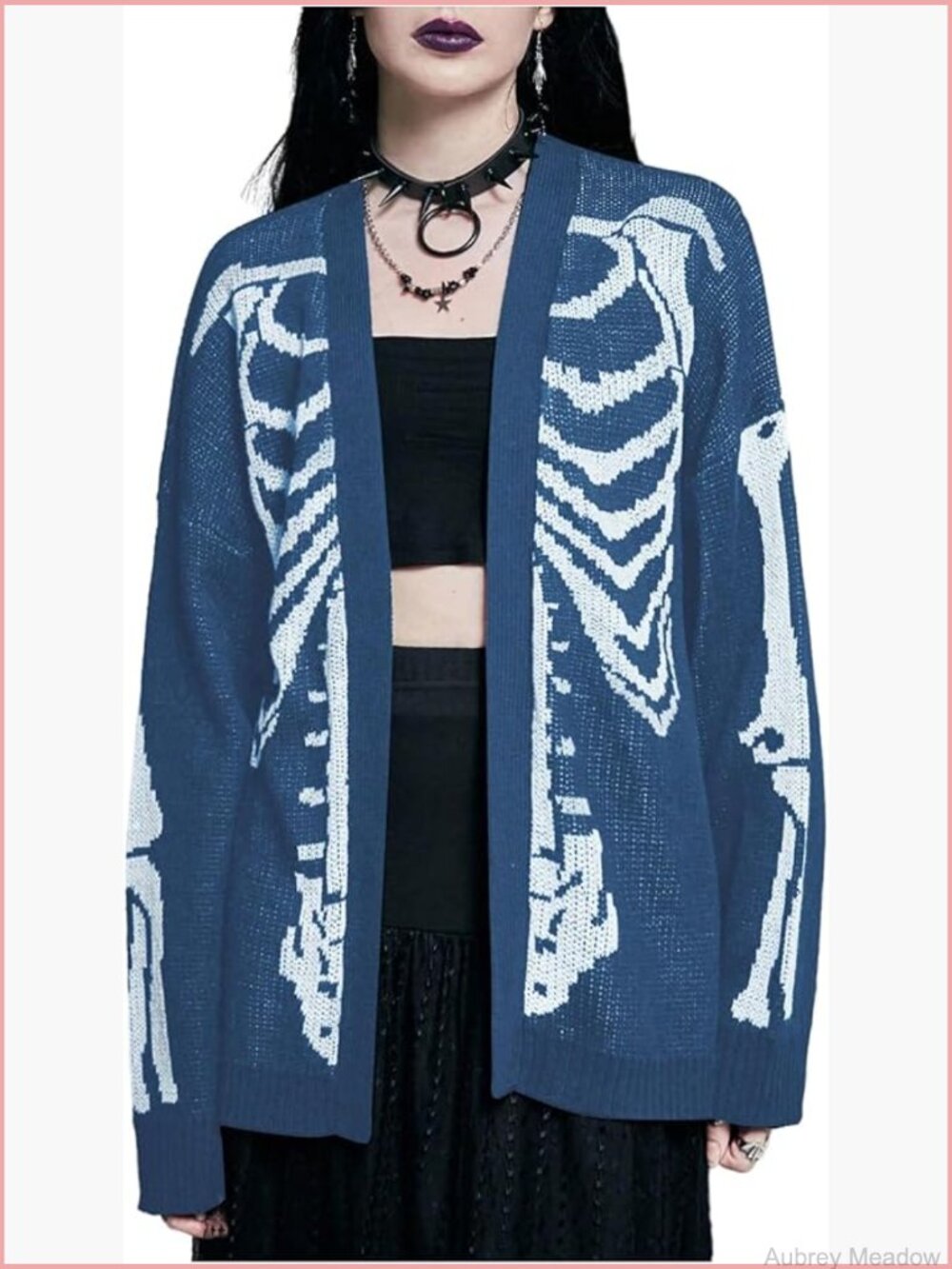 Skeleton Cardigan Sweater - Gothic Open Front Long Sleeve Knit
